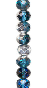 Transparent Dark Aqua/Silver Faceted Rondell