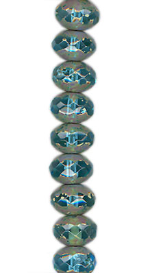 9mm x 6mm Transparent Aqua Travertine Faceted Rondell