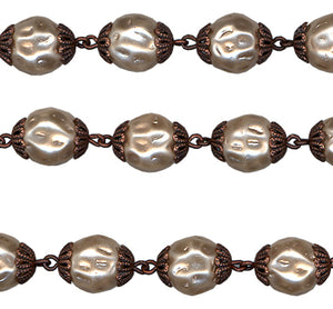Beaded Chain 10mm Light Coffee Pearl with Copper Bead Cap