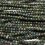 3mm Czech Fire Polish Beads - Slate Blue/Green Travertine w Silver Luster