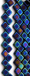 Metallic Blue Iris Two Hole Tile Bead - Silky