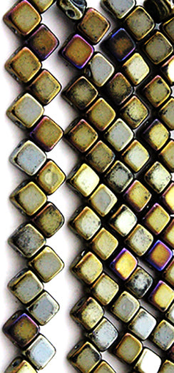 Metallic Bronze Iris Two Hole Tile Bead - Silky