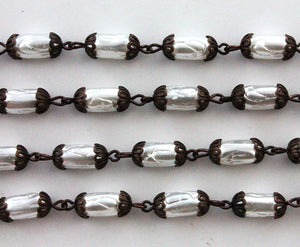 Beaded Chain 11.5 X 6.5mm White Glass Pearl/Antique Copper