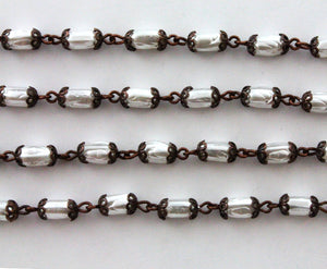 Beaded Chain 7.5 x 5mm White Glass Pearl/Antique Copper