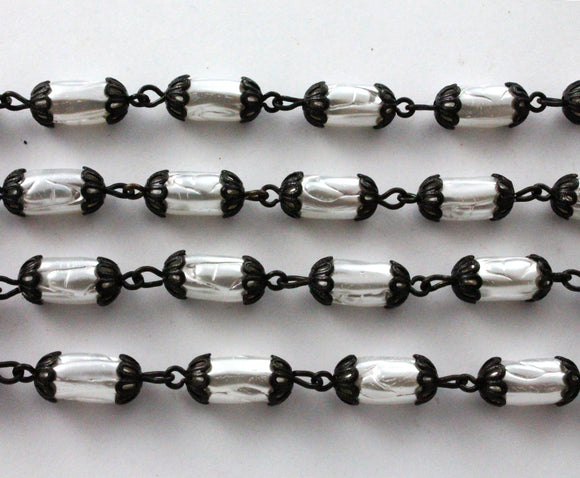 Beaded Chain 11.5 x 6.5mm White Glass Pearl/Black