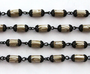 Beaded Chain 11.5 x 6.5mm Satin Taupe Glass Pearl/Black