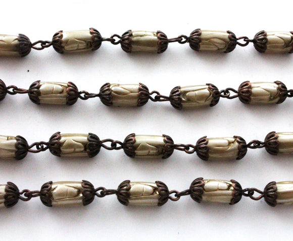 Beaded Chain 11.5 x 6.5mm Satin Taupe Pearl/Antique Copper