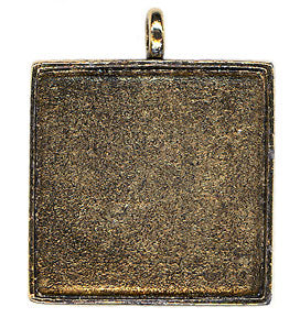 Resin Blank Pendant - Antique Gold Square Frame - 33mm