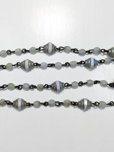 Beaded Chain 4mm Crystal Frosted Fire Polish & 7mm White Travertine Czech Glass