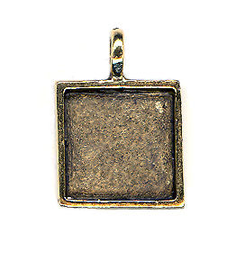 Resin Blank Pendant - Antique Gold Square Frame - 18mm