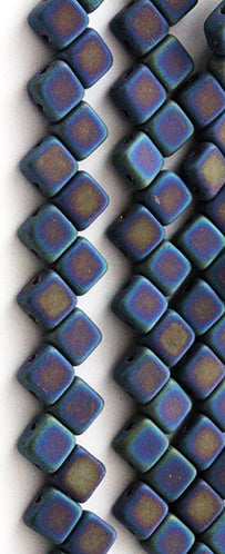 Matte Metallic Blue Iris Two Hole Tile Bead - Silky