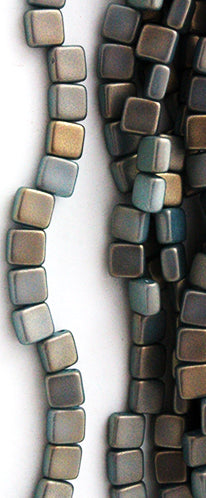 Matte Slate Blue with Bronze Luster Two Hole Tile Bead