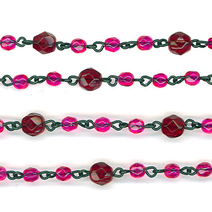 Beaded Chain 4mm Hot Pink & Siam 6mm Fire Polish
