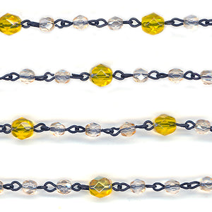 Beaded Chain 4mm Light Beige Luster & 6mm Yellow AB Fire Polish