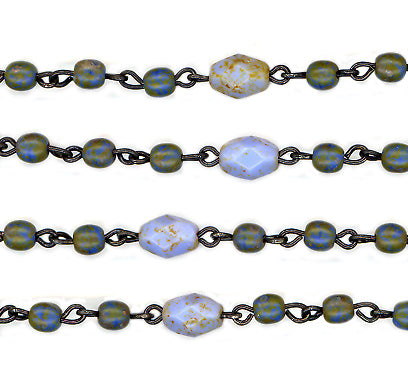 Beaded Chain Light Blue Travertine Faceted Oval & 4mm Round
