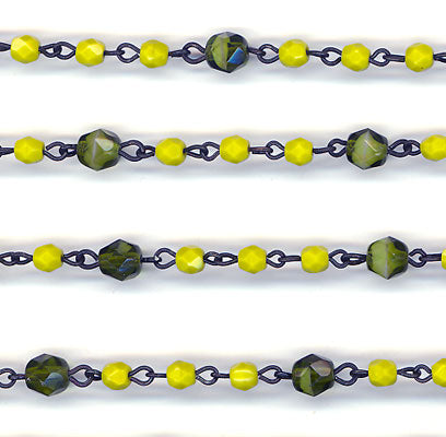 Beaded Chain Olive/White & Chartreuse