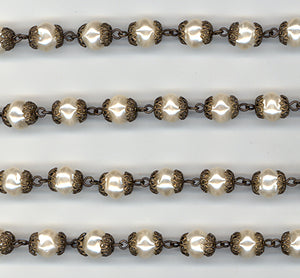 Beaded Chain 8mm Cream Pearl/Bead Cap
