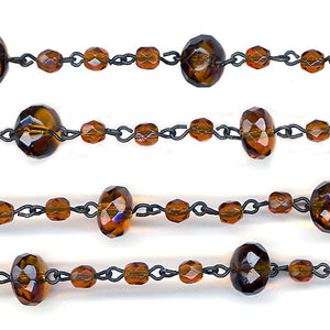 Beaded Chain 4mm Dark Topaz & 6 x 9mm Dark Topaz Tortoise Fire Polish