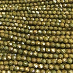 3mm Czech Fire Polish Beads -  Light Olive Travertine Luster