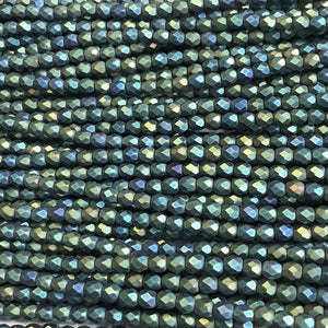 4mm Czech Fire Polish Beads - Matte Green Iris
