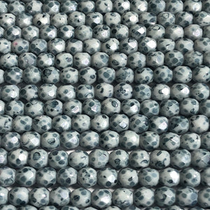4mm Czech Fire Polish Beads - White Speckled Teal