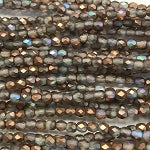 3mm Czech Fire Polish Beads - Matte Crystal Half Copper AB