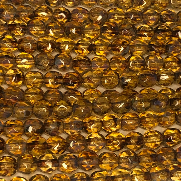 4mm Czech Fire Polish Beads - Crystal Travertine