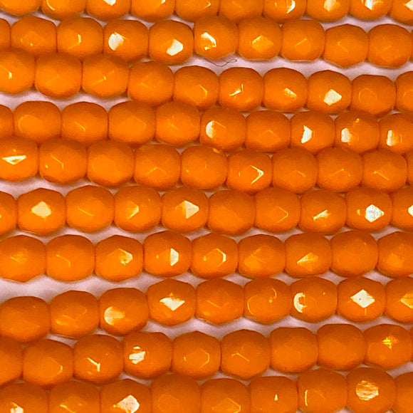 4mm Czech Fire Polish Beads - Tangerine
