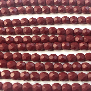 4mm Czech Fire Polish Beads - Matte Dark Red