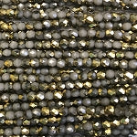 3mm Czech Fire Polish Beads - Grey Half Gold