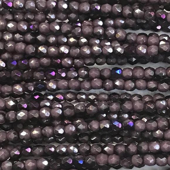 4mm Czech Fire Polish Beads - Purple Half Purple Iris