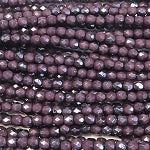 3mm Czech Fire Polish Beads - Purple Half Dark Purple Luster