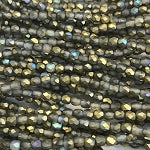 3mm Czech Fire Polish Beads - Dark Crystal Half Gold AB