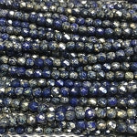 3mm Czech Fire Polish Beads - Blue Travertine Luster