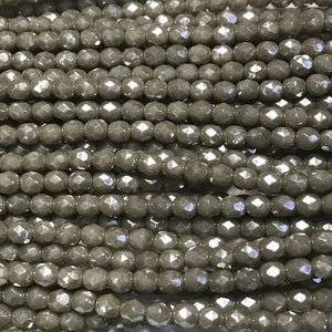 4mm Czech Fire Polish Beads - Grey Luster