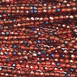 3mm Czech Fire Polish Beads - Indian Red Half Blue Iris