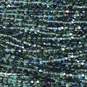 4mm Czech Fire Polish Beads - Aqua Blue Iris