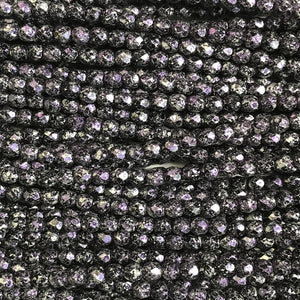 4mm Czech Fire Polish Beads - Jet Silver/Purple Speckled