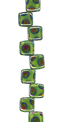 Lime Opal - Peacock - Two Hole Tile Bead