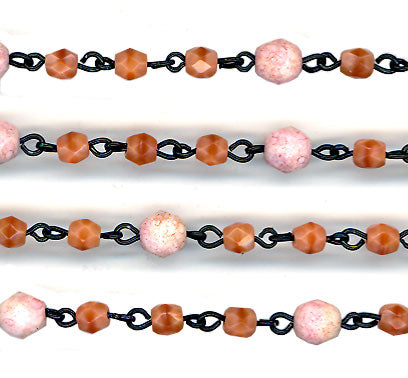 Beaded Chain 4mm and 6mm White Rose Luster and Peach Fire Polish
