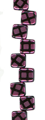 Pink Metallic/Black - Two Hole Tile Bead