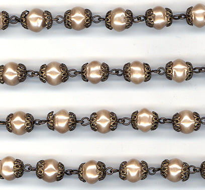 Beaded Chain 8mm Satin Taupe Pearl/Bead Cap