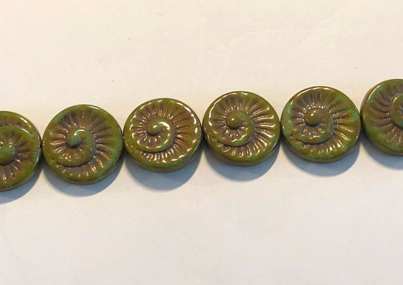 Ammonite Spiral, Turquoise Green Travertine,