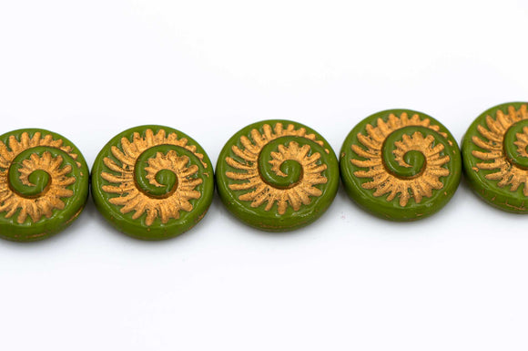 Ammonite Spiral, Olive/Gold