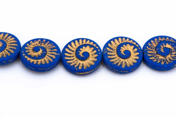 Ammonite Spiral, Matte Blue/Gold