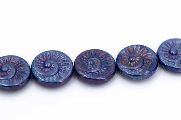 Ammonite Spiral, Navy Rainbow Iris