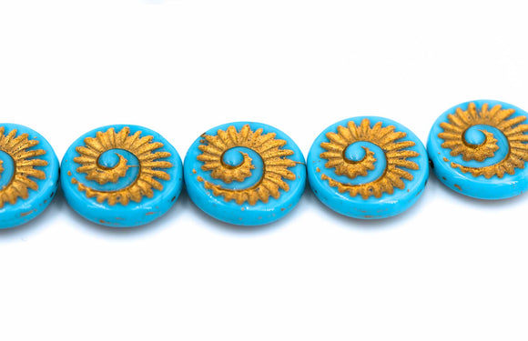 Ammonite Spiral, Light Blue/Gold