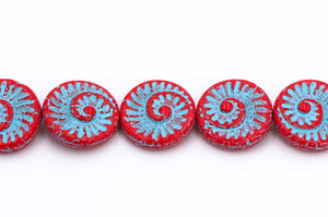 Ammonite Spiral, Red/Aqua