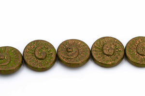 Ammonite Spiral, Olive Bronze Travertine Luster