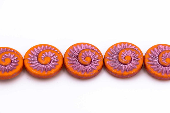 Ammonite Spiral, Orange/Metallic Fuchsia